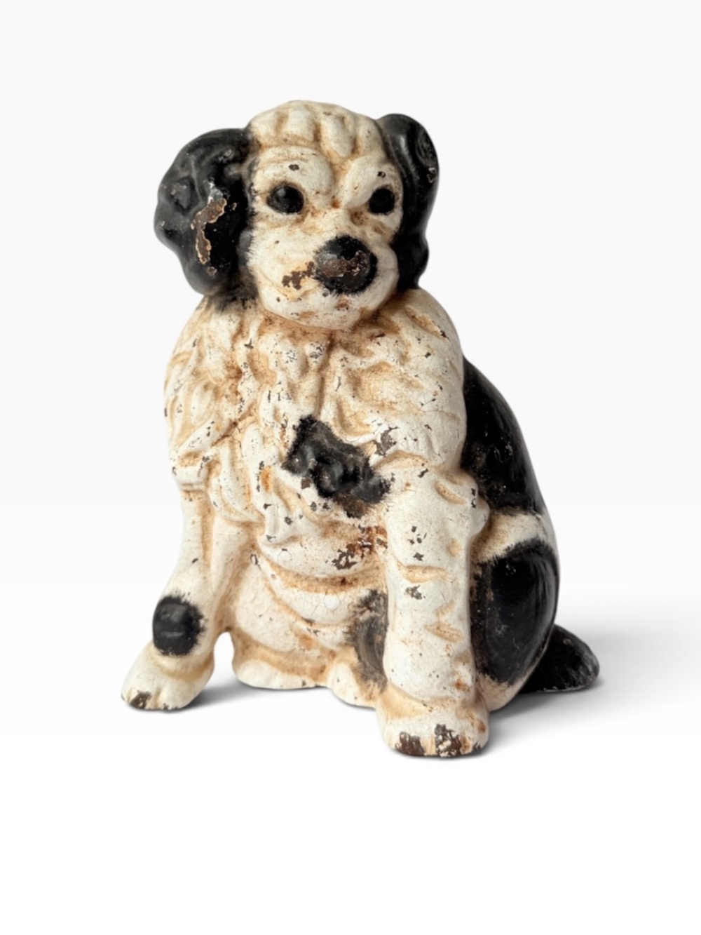 Vintage Black White Cream Spotted Spaniel Dog Cast Iron Metal Doorstop